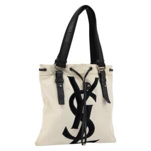 SAINT LAURENT Kahala Tote Bag Canvas Beige Gold 123435 Auth 153197